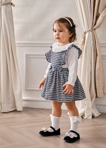 Черно-белый летний комплект (блуза, сарафан) SHEIN