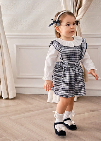 Черно-белый летний комплект (блуза, сарафан) SHEIN