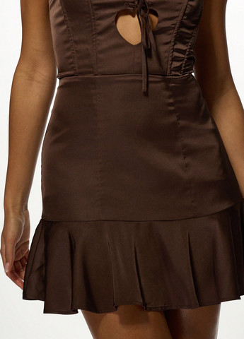 Темно-коричнева святковий, коктейльна, вечірня сукня з відкритою спиною, бандо, а-силует, з корсетом SHEIN однотонна