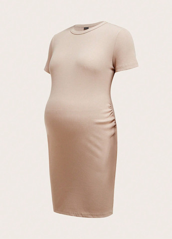 Бежевое кэжуал платье для беременных платье-футболка SHEIN однотонное