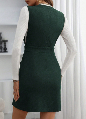 Темно-зеленое кэжуал платье клеш SHEIN однотонное