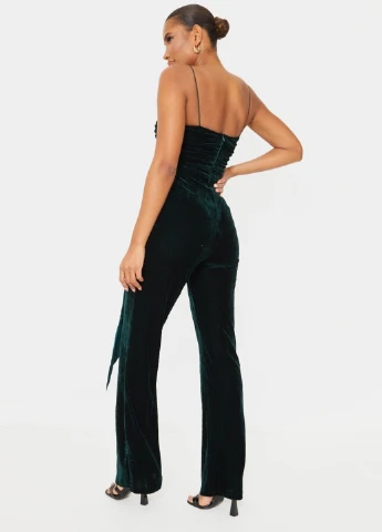 Комбінезон PrettyLittleThing комбінезон-брюки однотонний смарагдовий вечірній поліестер, велюр