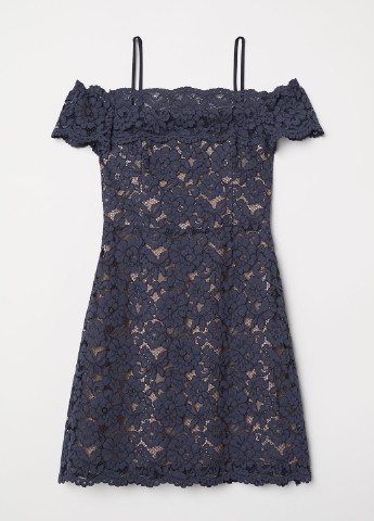 Темно-синее коктейльное платье бэби долл H&M с цветочным принтом
