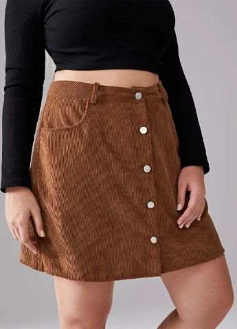 Коричневая офисная, кэжуал однотонная юбка SHEIN а-силуэта (трапеция)