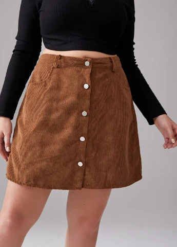 Коричневая офисная, кэжуал однотонная юбка SHEIN а-силуэта (трапеция)