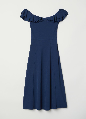 Темно-серое кэжуал платье клеш, с открытыми плечами H&M однотонное