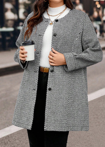 Чорно-білий демісезонне Пальто однобортне SHEIN
