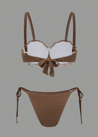 Коричневый летний купальник (лиф, трусики) бикини, раздельный SHEIN