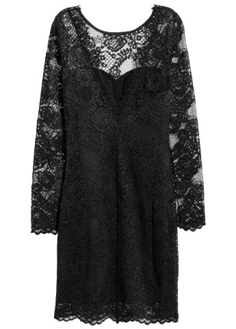 Черное коктейльное платье футляр, с открытой спиной H&M однотонное