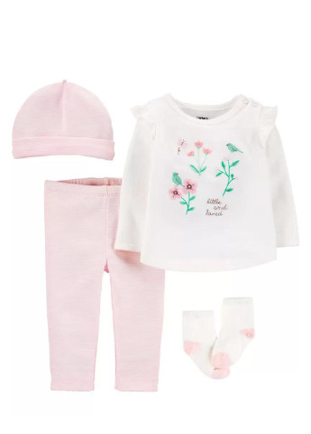 Светло-розовый демисезонный комплект (лонгслив, леггинсы, шапка, носки) Carter's