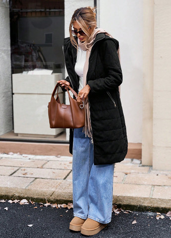 Чорне демісезонне Пальто SHEIN