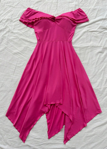 Малиновое коктейльное, кэжуал платье в стиле ампир, с открытыми плечами SHEIN однотонное