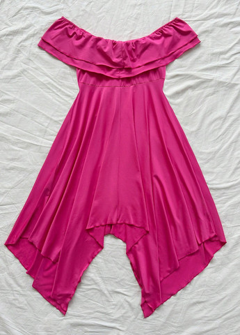 Малиновое коктейльное, кэжуал платье в стиле ампир, с открытыми плечами SHEIN однотонное