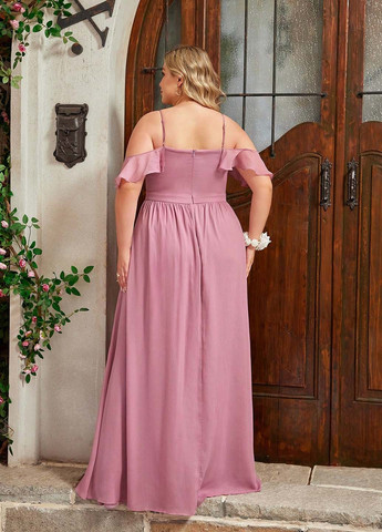 Рожева святковий, вечірня сукня на запах, з відкритими плечима SHEIN однотонна