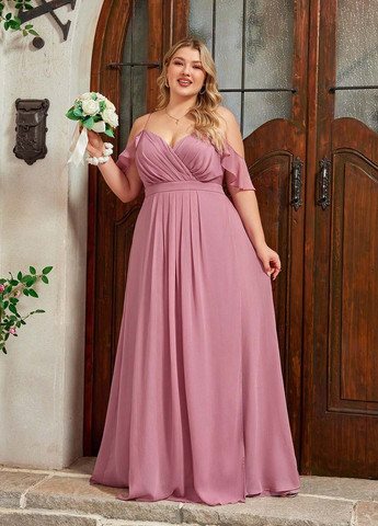 Рожева святковий, вечірня сукня на запах, з відкритими плечима SHEIN однотонна