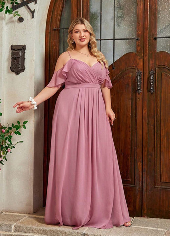 Рожева святковий, вечірня сукня на запах, з відкритими плечима SHEIN однотонна