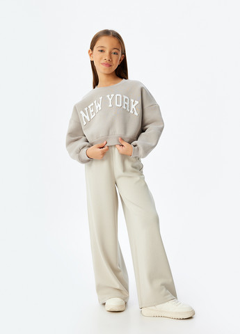 KOTON свитшот надпись серый кэжуал хлопок, трикотаж с начесом