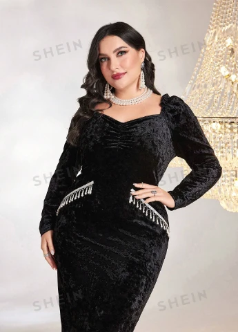 Черное вечернее платье SHEIN однотонное