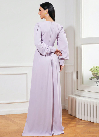 Лиловое праздничный, вечернее платье клеш SHEIN однотонное