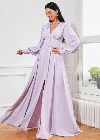 Лиловое праздничный, вечернее платье клеш SHEIN однотонное