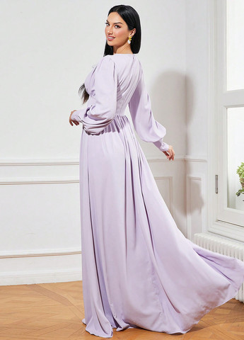 Лиловое праздничный, вечернее платье клеш SHEIN однотонное