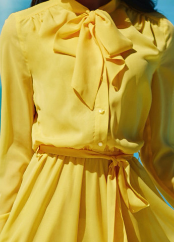Жовтий кежуал повітряне плаття з бантом жовтого кольору SL.IRA