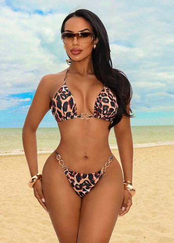 Рожево-коричневий літній купальник (ліф, трусики) бікіні, халтер, роздільний SHEIN