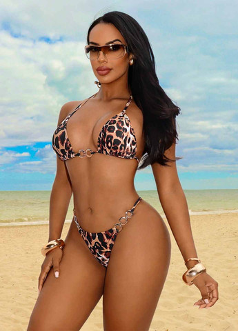 Рожево-коричневий літній купальник (ліф, трусики) бікіні, халтер, роздільний SHEIN