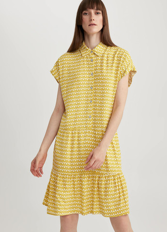 Жовтий кежуал сукня а-силует DeFacto з малюнком