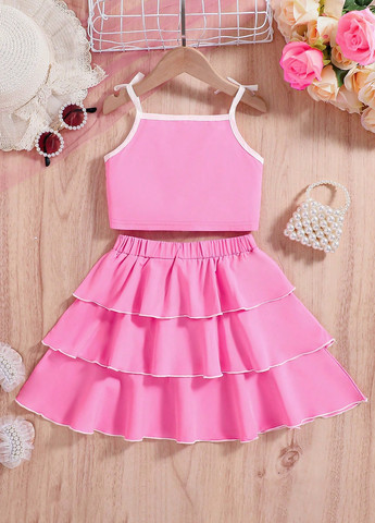 Розовый летний костюм (топ, юбка) SHEIN