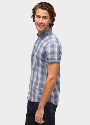 Синяя кэжуал рубашка в клетку Tom Tailor с коротким рукавом