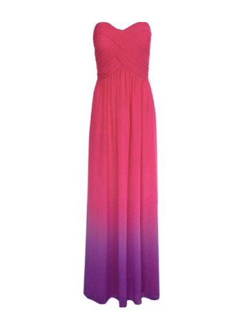 Фуксинова (кольору Фукія) вечірня шифонова максі сукня а-силует, з відкритими плечима, бандо Jane Norman з градієнтом