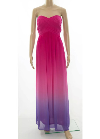 Фуксинова (кольору Фукія) вечірня шифонова максі сукня а-силует, з відкритими плечима, бандо Jane Norman з градієнтом