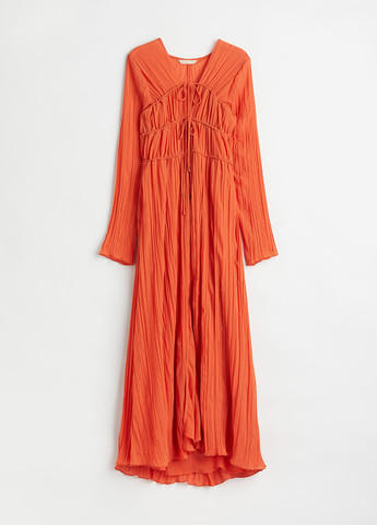 Оранжевое кэжуал платье плиссированное H&M однотонное