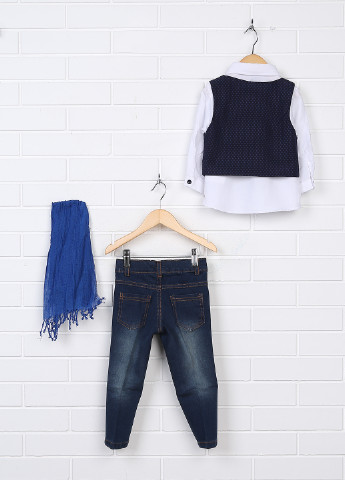 Синій демісезонний комплект (жилет, сорочка, джинси, шарф) Domakin