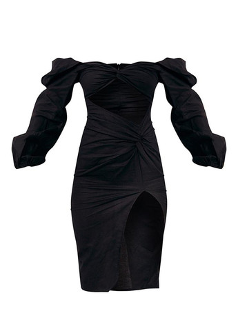 Черное кэжуал платье с открытыми плечами PrettyLittleThing однотонное