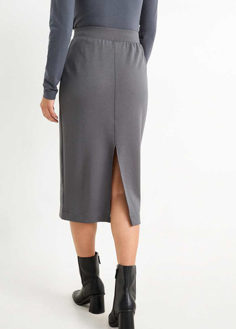 Серая офисная, кэжуал однотонная юбка C&A карандаш