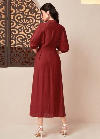 Червона кежуал сукня кльош SHEIN однотонна