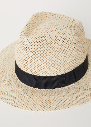 Шляпа H&M с маленькими полями однотонная светло-бежевая кэжуал искусственная солома