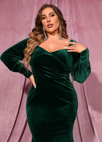 Темно-зелена вечірня сукня годе SHEIN однотонна