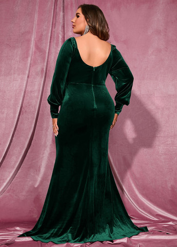 Темно-зелена вечірня сукня годе SHEIN однотонна