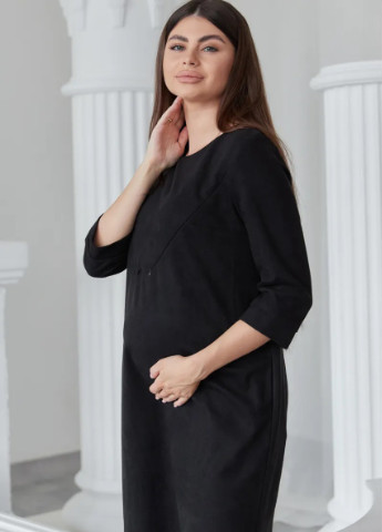 Черное кэжуал красивое черное платье для беременных и кормящих свободного кроя с секретом для кормления To Be однотонное