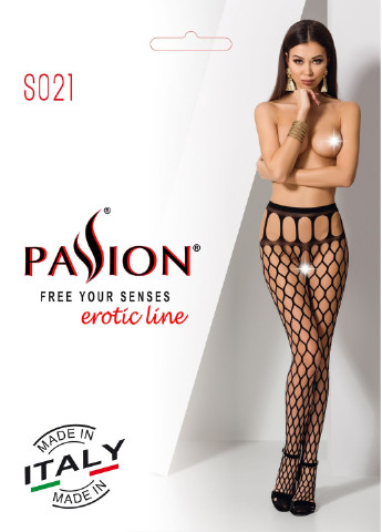 Еротичні колготки-бодістокінг S021 white, в крупну сітку з високим паском Passion (255615053)