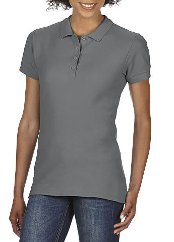 Темно-серая женская футболка-поло Gildan однотонная