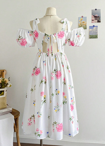 Белое кэжуал платье а-силуэт SHEIN с цветочным принтом