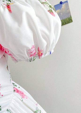 Белое кэжуал платье а-силуэт SHEIN с цветочным принтом