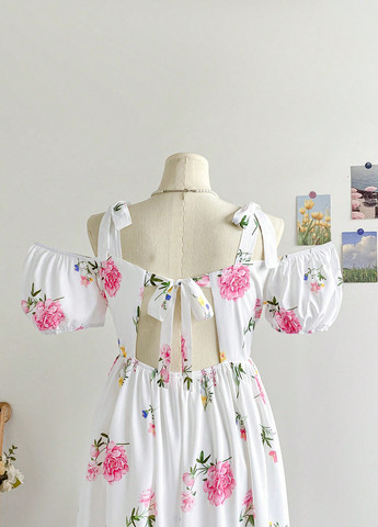 Белое кэжуал платье а-силуэт SHEIN с цветочным принтом