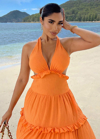 Оранжевое кэжуал платье с открытой спиной SHEIN однотонное