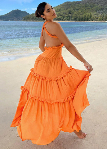 Оранжевое кэжуал платье с открытой спиной SHEIN однотонное