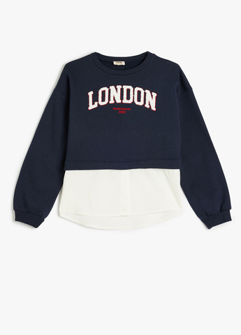 KOTON світшот колор блок темно-синій кежуал поліестер